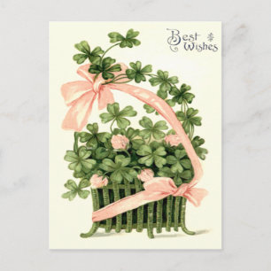 Carte Postale Panier Pink Ribbon Shamrock Quatre feuilles Clover