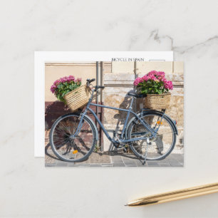 Carte Postale Paniers à bicyclette et à fleurs roses