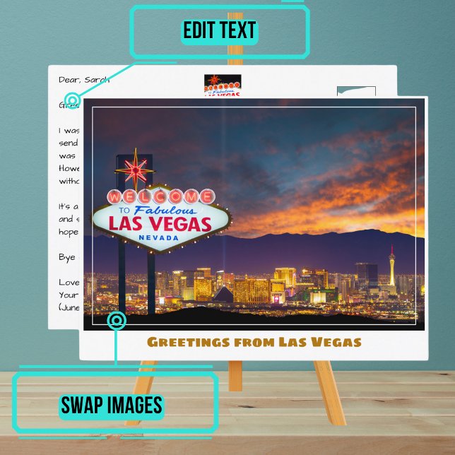 Carte Postale Panneau Bienvenue à Las Vegas au coucher du soleil (Please enjoy our postcard)