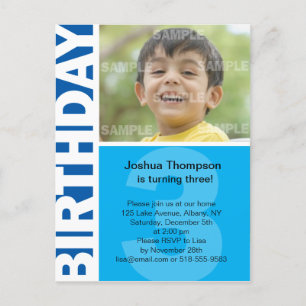 Carte Postale Panneau Bleu 3e Invitation d'anniversaire