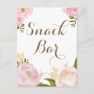 Carte Postale Panneau de bar à snacks Fleurs aquarelles romantiq
