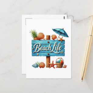 Carte Postale Panneau de lettrage artistique sur la vie de plage