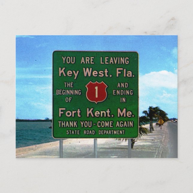 Carte Postale Panneau de signalisation routière quittant Key Wes (Devant)