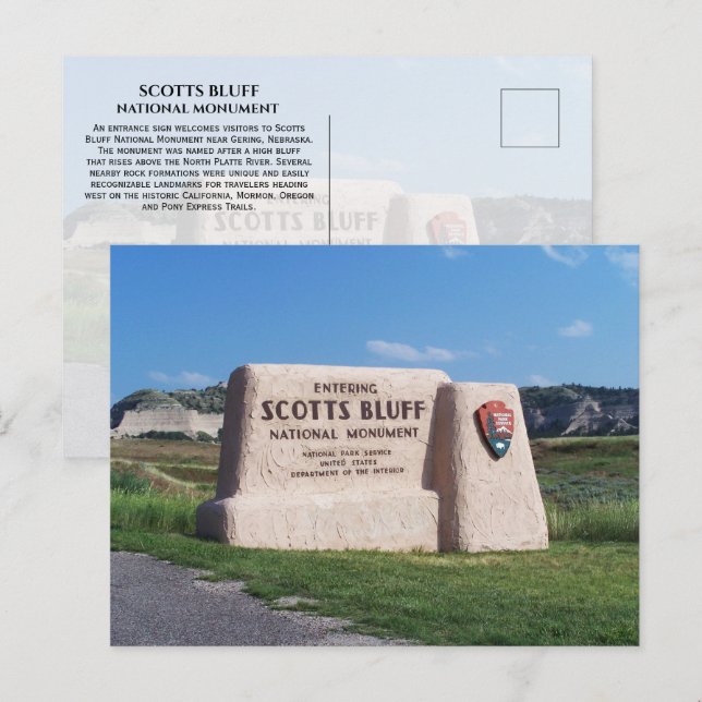 Carte Postale Panneau d'entrée, monument national de Scotts Bluf (Devant / Derrière)