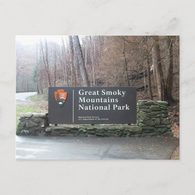 Carte Postale Panneau d'entrée. Parc national de Smoky Mountains (Devant)