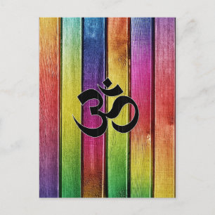 Carte Postale Panneau Om sur bois multicolore