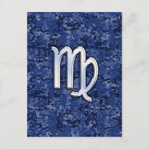 Carte Postale Panneau Virgo Zodiac sur Camouflage numérique bleu