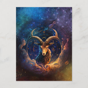 Carte Postale Panneau Zodiac Capricorne Design d'aquarelle