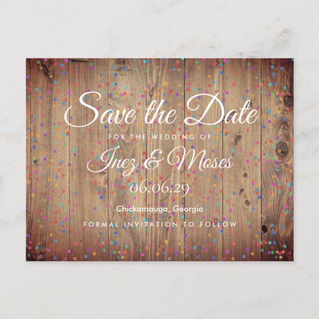 Carte Postale Panneaux en bois rustique Rainbow Confetti Enregis (Devant)