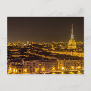 Carte Postale Panorama de Turin avec la mole Antonelliana la nui