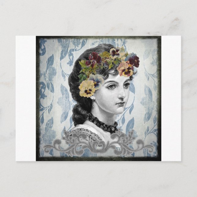 Carte Postale Pansies d'une femme victorienne sur une tapisserie (Devant)