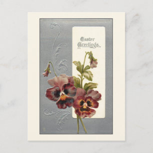Carte Postale Pansies Vintages élégantes avec voeux de Pâques
