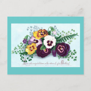 Carte Postale Pansies violettes Anniversaire victorien
