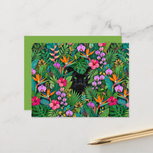 Carte Postale Panthère noire Fleurs de jungle et feuillage tropi