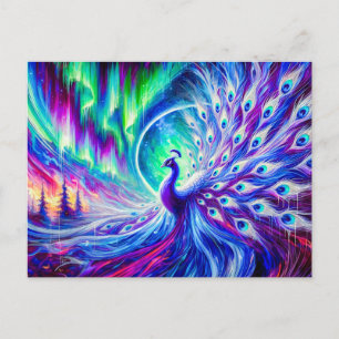 Carte Postale Paon Abstrait en hiver avec aurores boréales