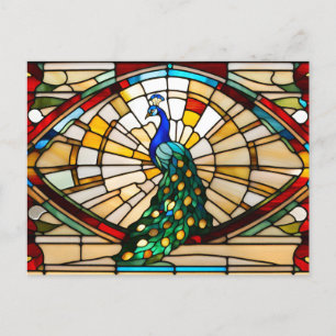 Carte Postale Paon en verre coloré