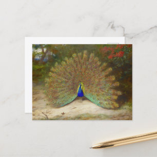 Carte Postale Paon et papillon Paon, Illustration d'art