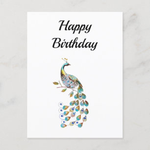 Carte Postale Paon Joyeux anniversaire Minimal