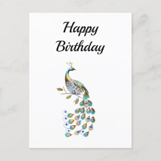 Carte Postale Paon | Joyeux Anniversaire | Minimaliste