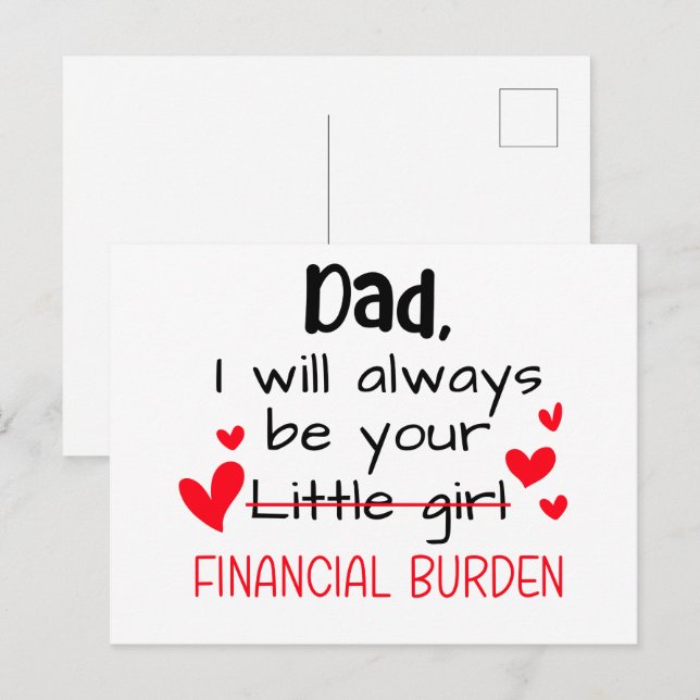 Carte Postale Papa, je serai toujours ta petite fille, financièr (Devant / Derrière)