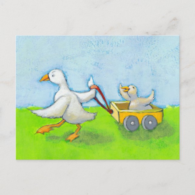 Carte Postale Papa - Père papa canard bébé en wagon art amusant  (Devant)
