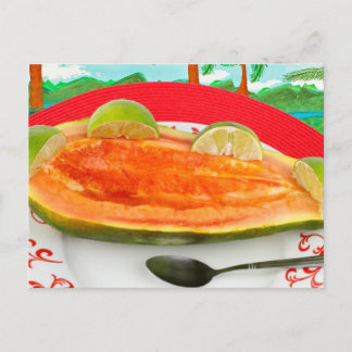 Carte Postale Papaya avec chaux avec peinture tropicale