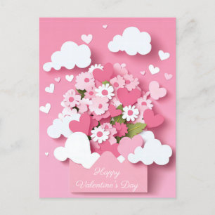 Carte Postale Papercut Heart and Flowers Valentine's Greeting