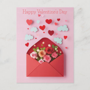 Carte Postale Papercut Heart and Flowers Valentine's Greeting