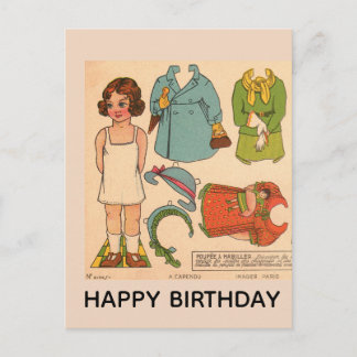 CARTE POSTALE PAPERDOLL GIRL VINTAGE BIRTHDAY POSTCARD