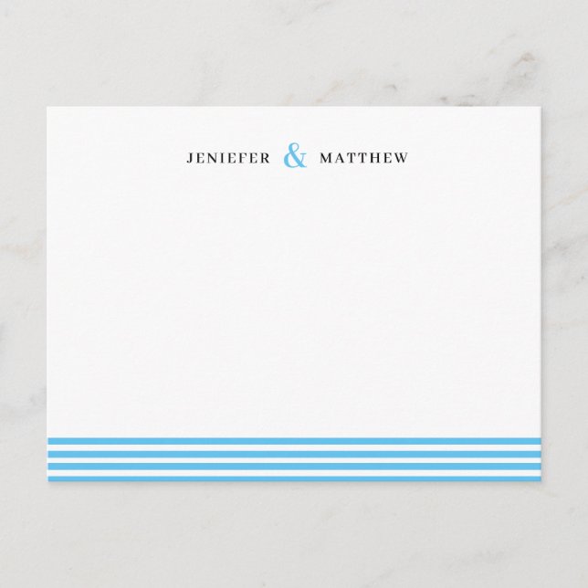 Carte Postale Papeterie personnalisée pour couples à rayures ble (Devant)