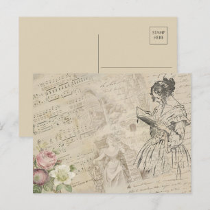 Carte Postale Papier à Musique Ancien Écriture Lettre d'Amour Da
