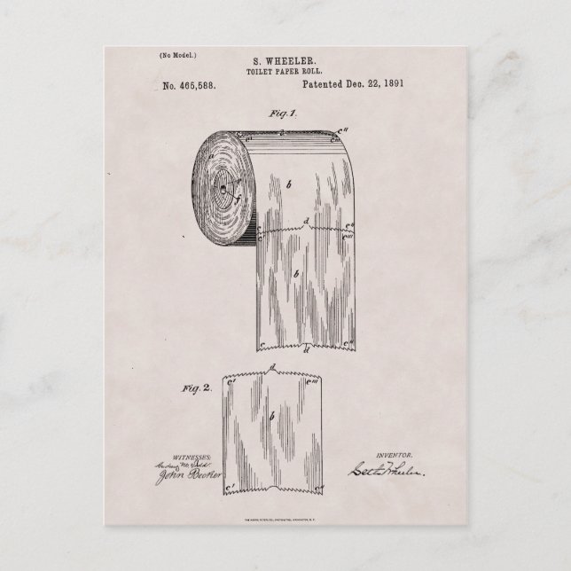Carte Postale Papier de toilette Brevet no 465,588 par S. Wheele (Devant)