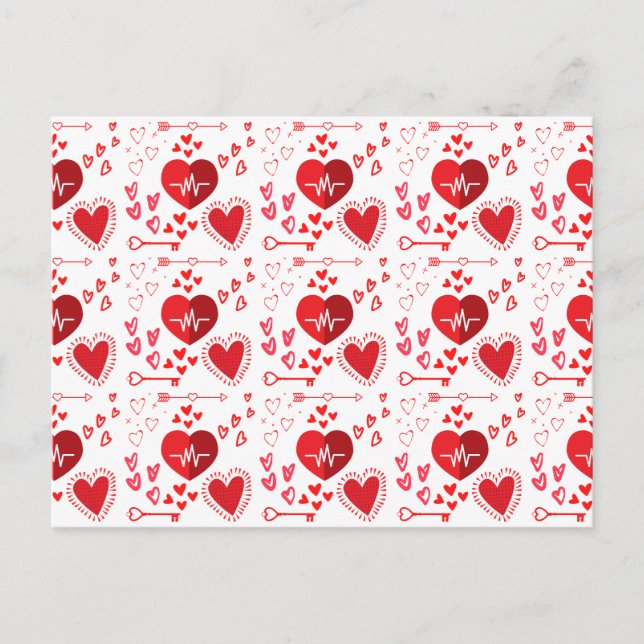 Carte Postale Papier d'emballage coeurs et flèches d'amour rouge (Devant)