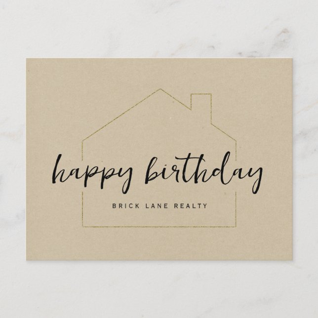 Carte Postale Papier Kraft Joyeux Anniversaire Agence Immobilièr (Devant)