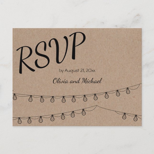 Carte postale papier Kraft RSVP pour mariage (Devant)