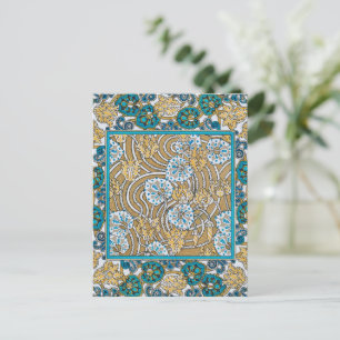 Carte Postale papier peint bleu art nouveau cyclamen