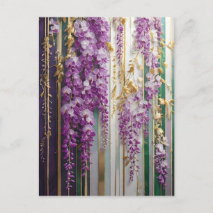 Carte Postale Papier peint en fleurs Violet Or Wisteria