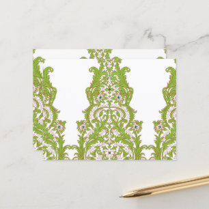 Carte Postale papier peint vert et blanc aux motifs ornés