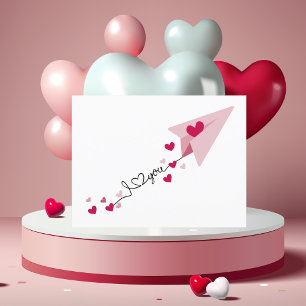 Carte Postale Papier simple Avion & Coeurs, Saint Valentin