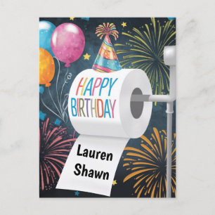 Carte Postale Papier toilette chapeau d'anniversaire ballons feu