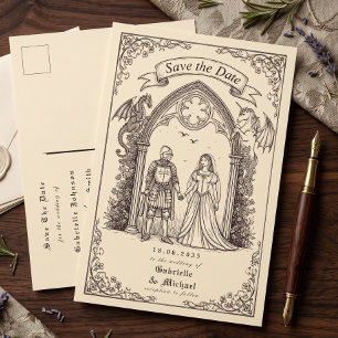 Carte Postale Papier Vieilli Sépia Gothique Médiéval Enregistrez