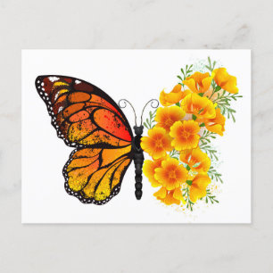 Carte Postale Papillon à fleurs avec Poppy de Californie jaune