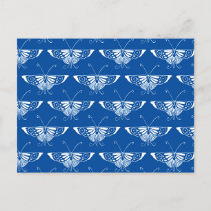 Carte Postale Papillon Art Déco stylisé, bleu cobalt et blanc