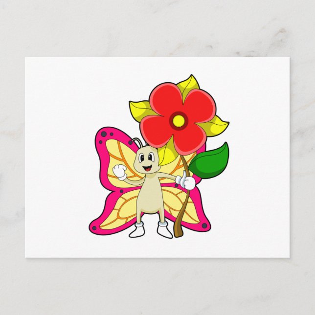 Carte Postale Papillon avec Fleur (Devant)