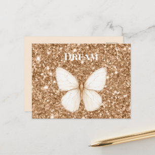 Carte Postale Papillon blanc pailleté faux or