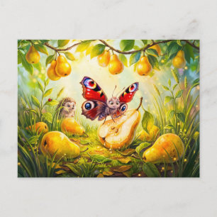 Carte Postale Papillon buvant du jus de poire tandis que le héri
