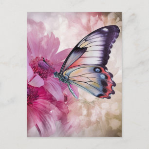Carte Postale Papillon Dreamy aux fleurs roses