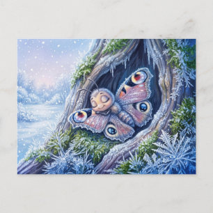 Carte Postale Papillon en dormance hivernale recouvert de crista