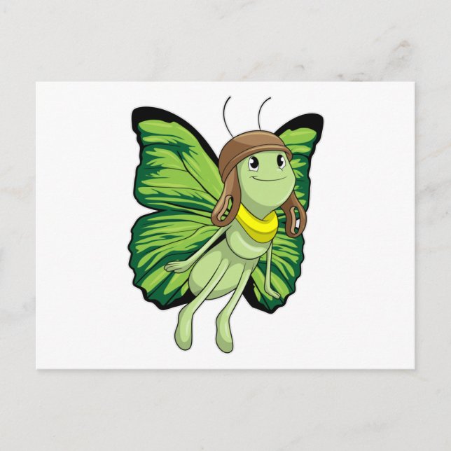 Carte Postale Papillon en pilote avec chapeau de pilote (Devant)