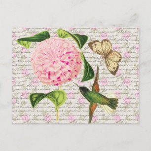 Carte Postale Papillon et caryophylle vintages
